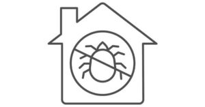 A cartoon image of a tick inside of a home.